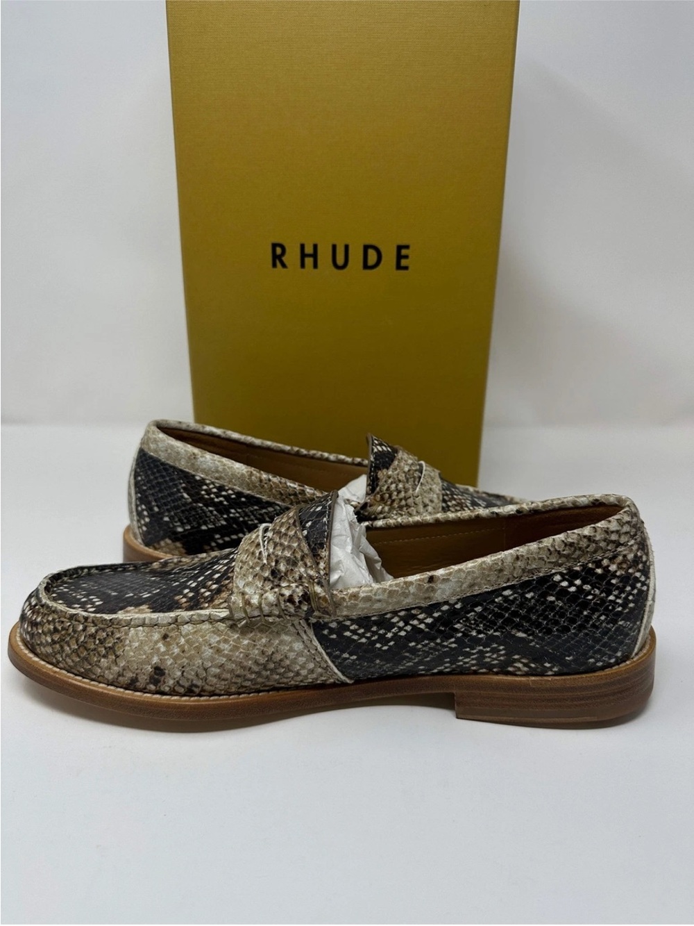 Rhude Beige and Black Snake-Print Leather Penny Loafers